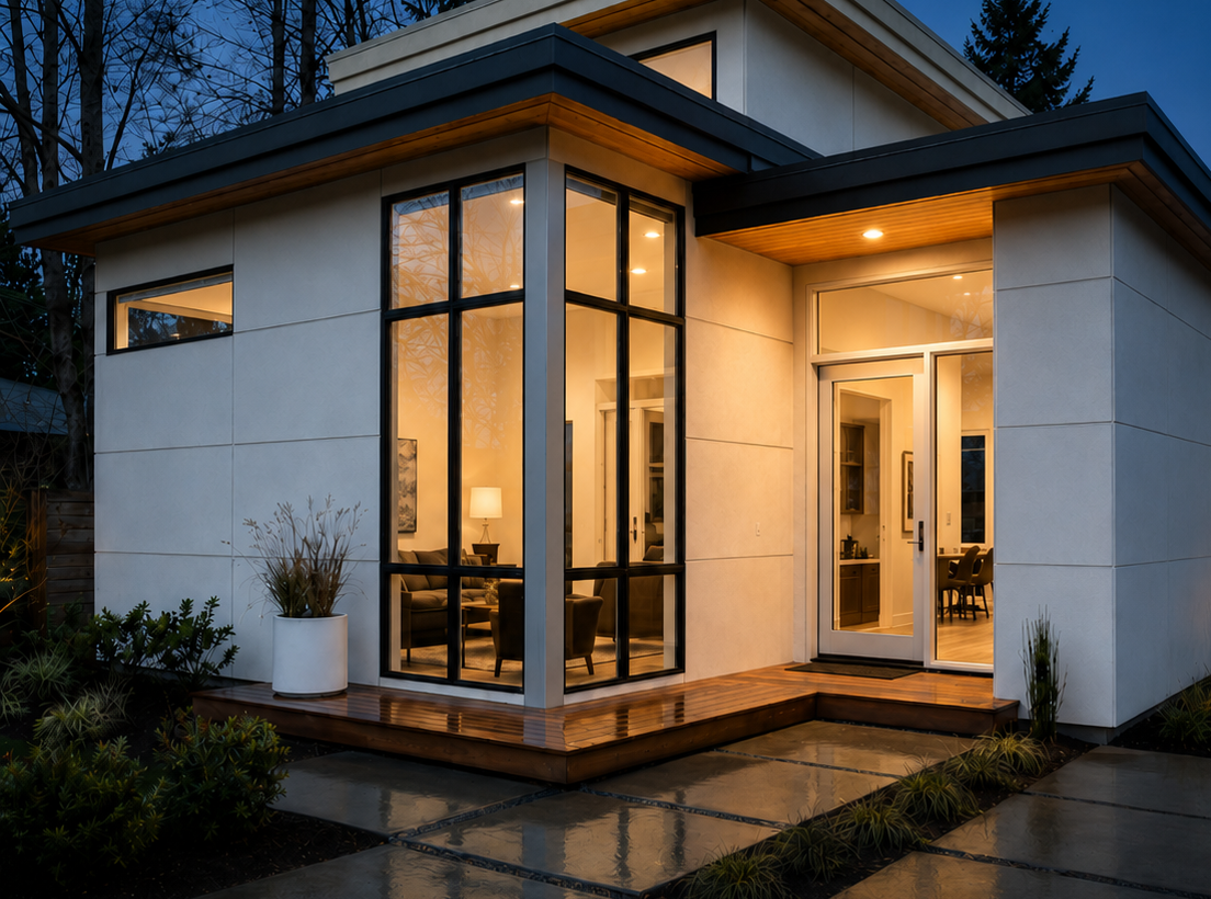 Modern home with clear glass