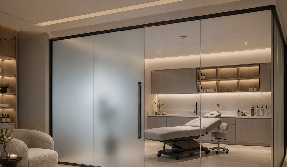 Smart film in a clinic or salon treatment room